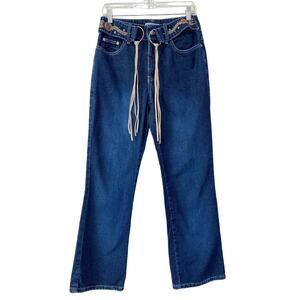 VTG Y2K Embroidered‎ Bootcut Jeans Fringe Suede Belt Size 8 Bareback Rave Edgy